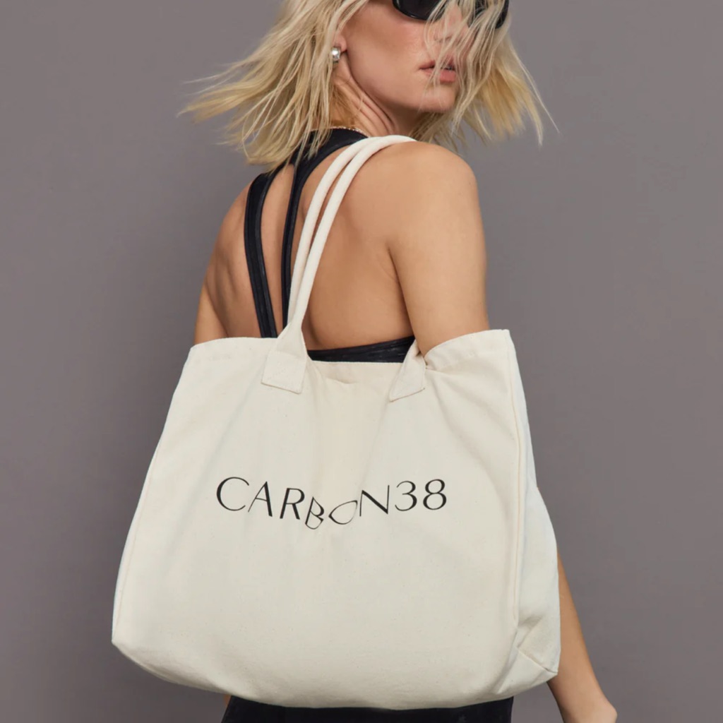 Os Carbon38 White Canvas Tote Bag Nwot